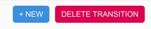 Mirata Workflows screen with + NEW and DELETE TRANSITION buttons