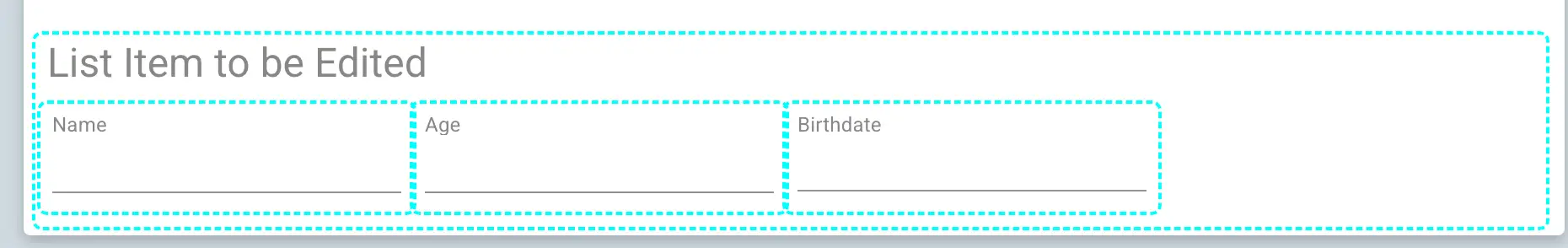 Mirata Forms - List Item to be Edited with fields for Name, Age, and Birthdate