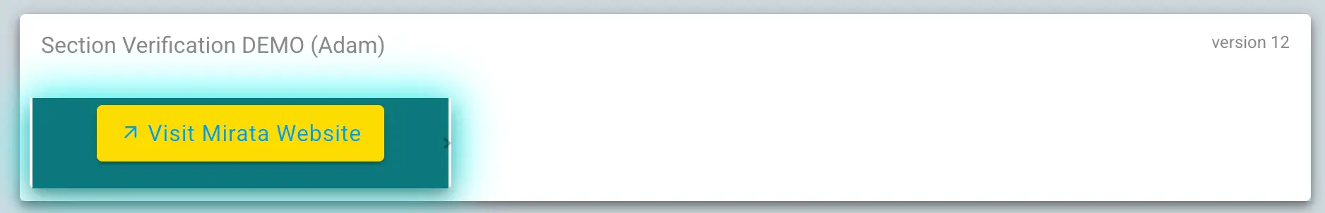 Mirata Forms feature showing a styled button in Section Verification DEMO.