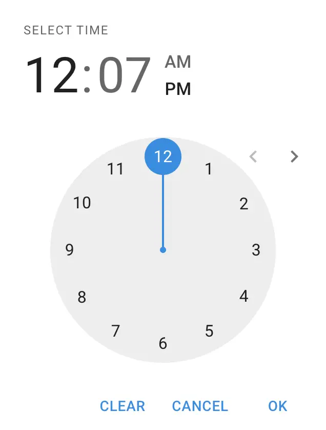 Mirata Time Selection Interface with clock face and time adjustment options