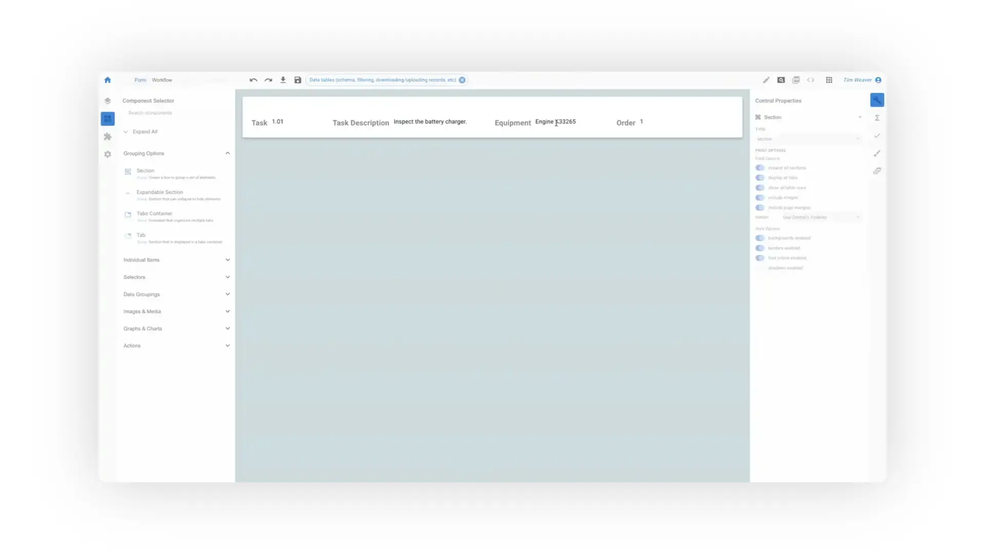 The screenshot shows the Mirata Forms Designer interface with a form open. The user is viewing a data table and is about to manually add a single record.