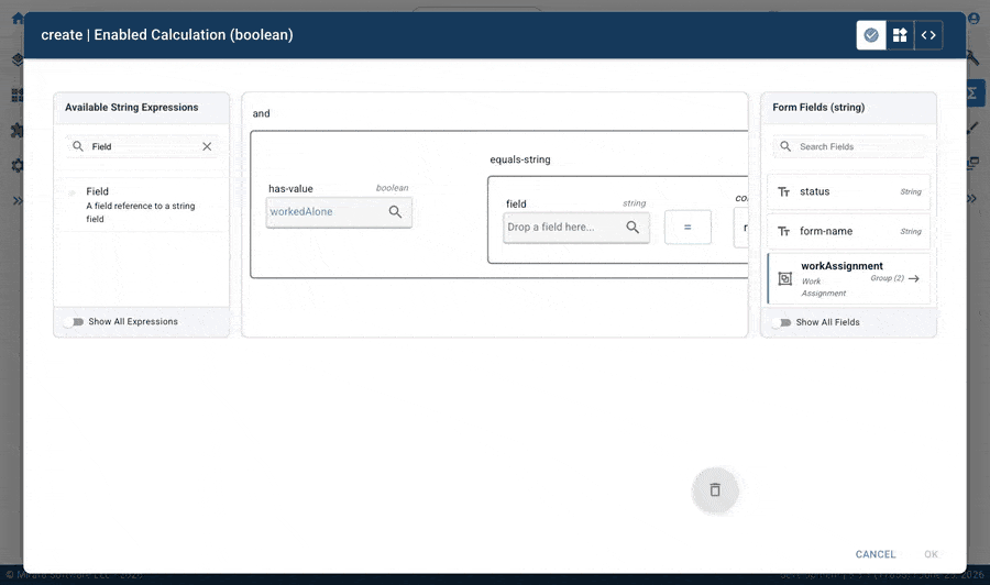 Mirata create Enabled Calculation boolean editor screen