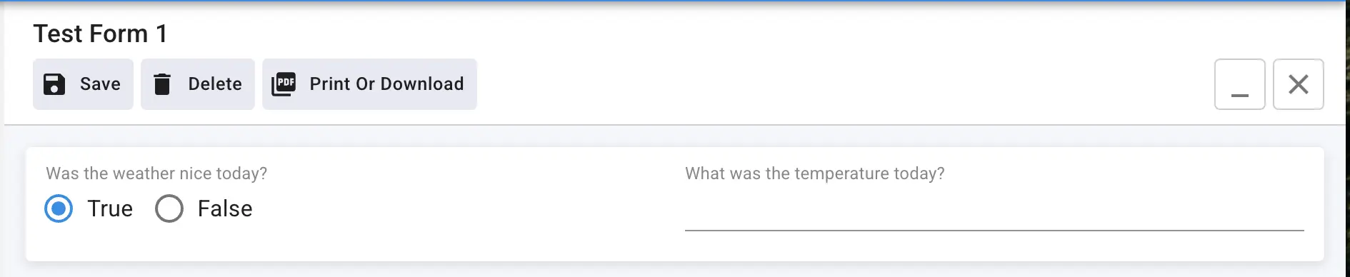 Mirata Test Form 1 with visibility properties for forms