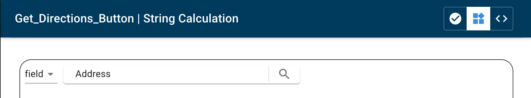 Mirata platform Get_Directions_Button String Calculation interface with address field.
