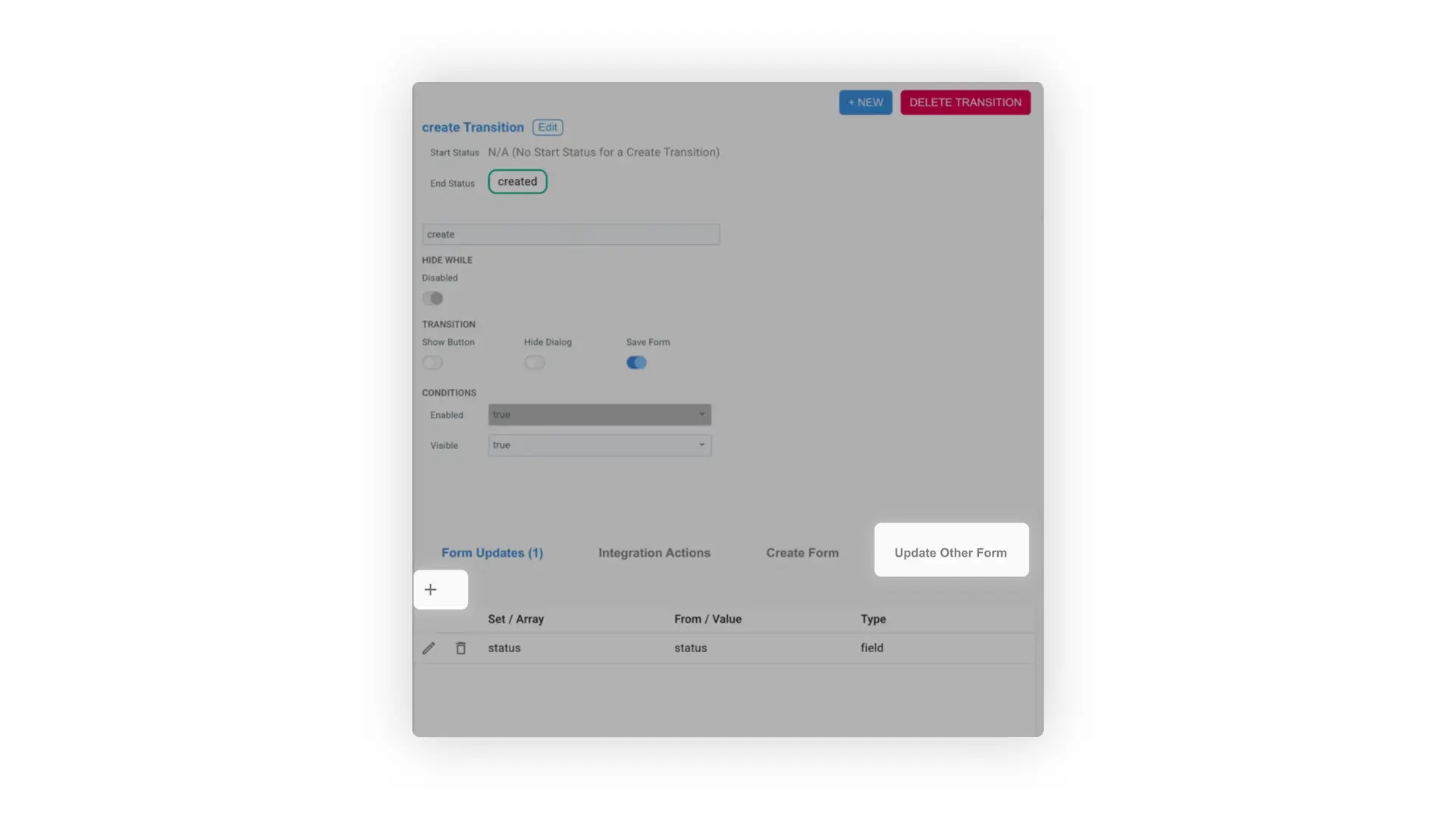 Mirata Forms - Create Transition Screen