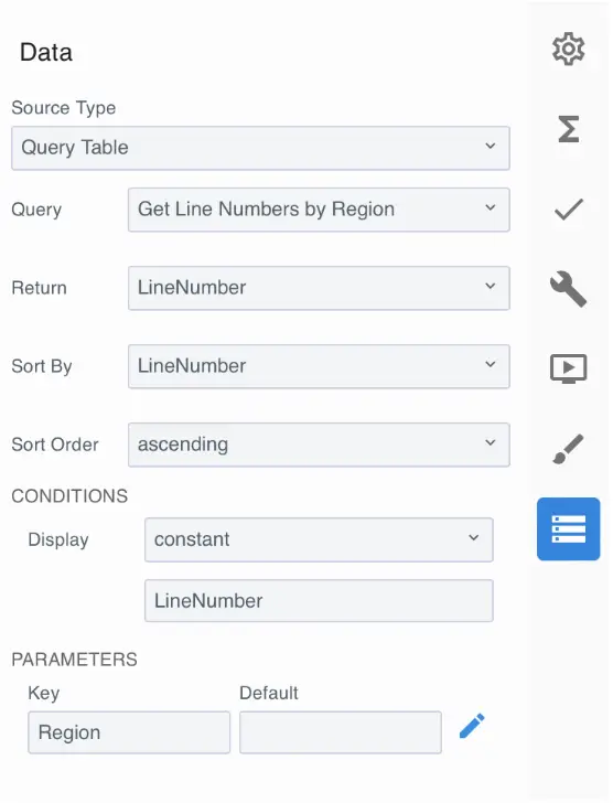 Mirata platform data configuration panel for creating a dependent dropdown.