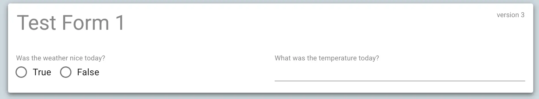 Mirata Forms - Test Form 1, version 3, with questions about weather and temperature.