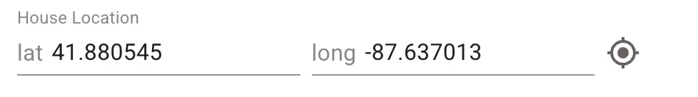 Mirata Forms - House Location with latitude and longitude fields and location detection icon.