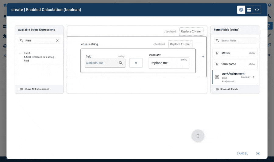 Mirata create enabled calculation boolean interface for conditional logic in forms