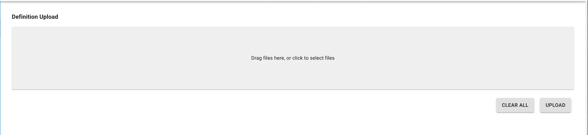 Mirata Definition Upload screen for migrating forms between environments.