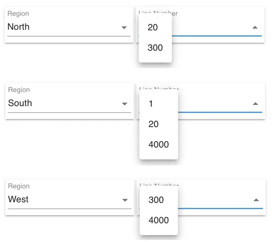 Mirata Forms - Create Dependent Dropdown with Region and Line Number selections