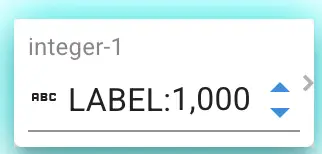 Mirata platform integer input component labeled 'integer-1' with value 'LABEL: 1,000' and adjustment arrows.