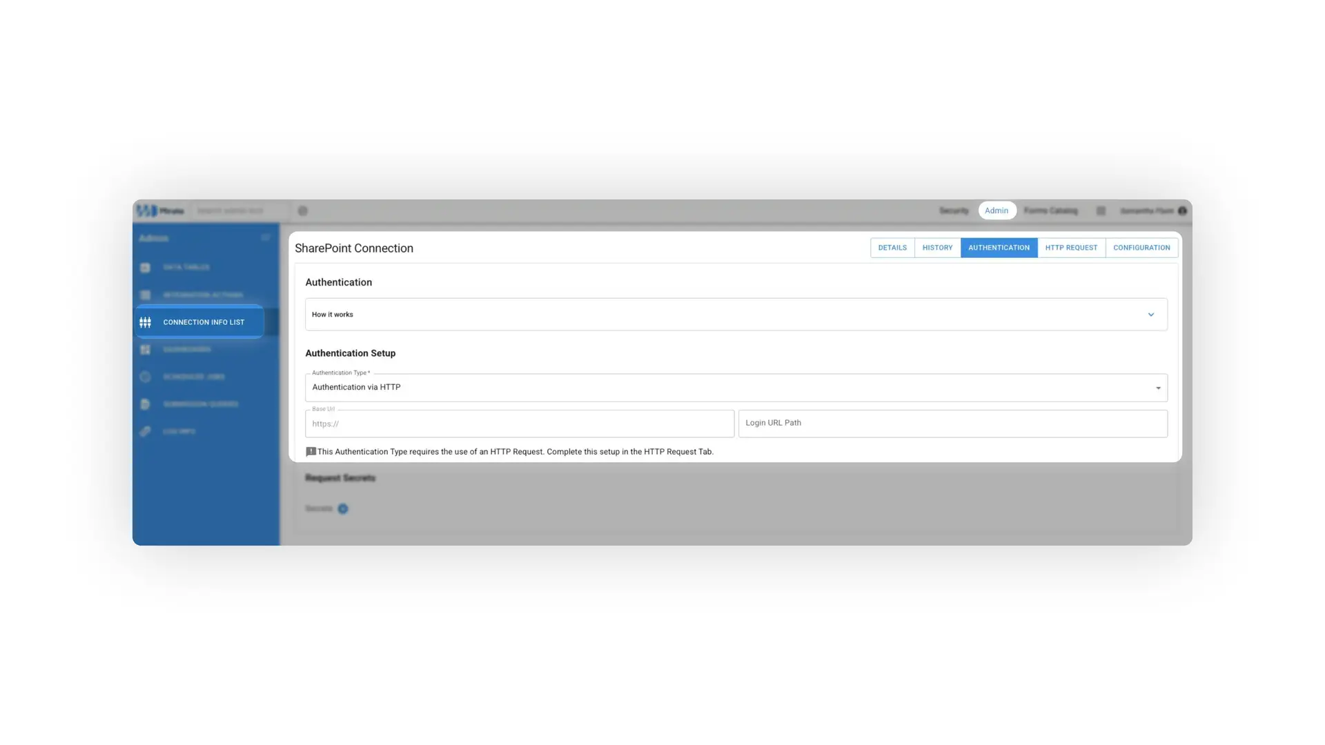 Mirata Admin SharePoint Connection Authentication Setup