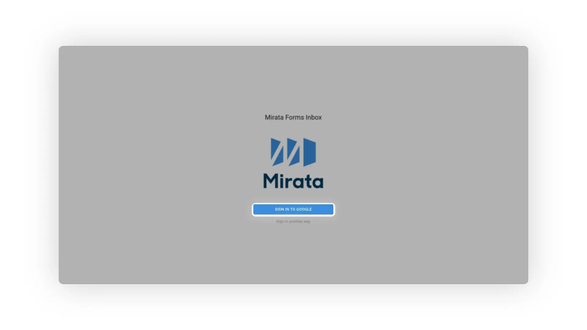 Mirata Forms Inbox login page with Google sign-in option.