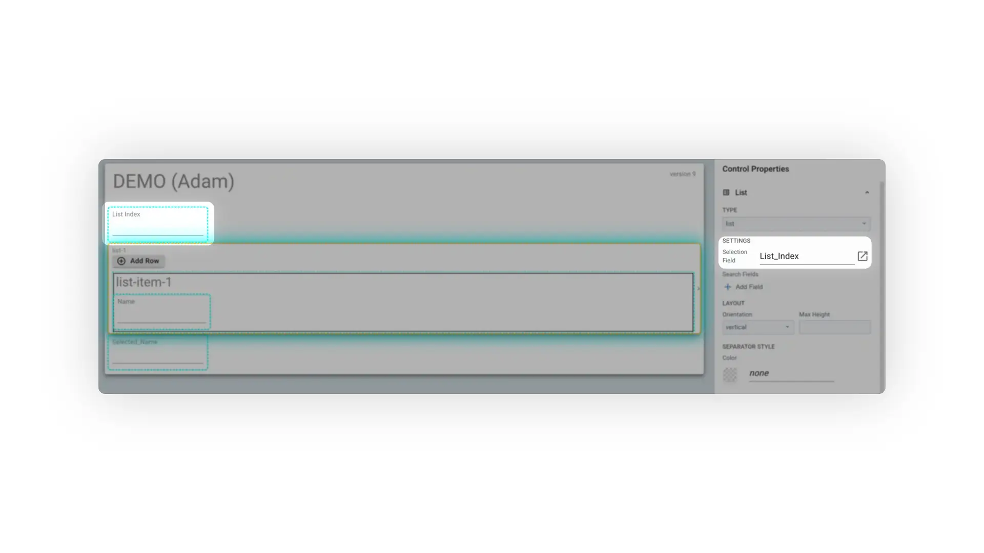 Mirata form interface for position-based calculations with control properties panel.