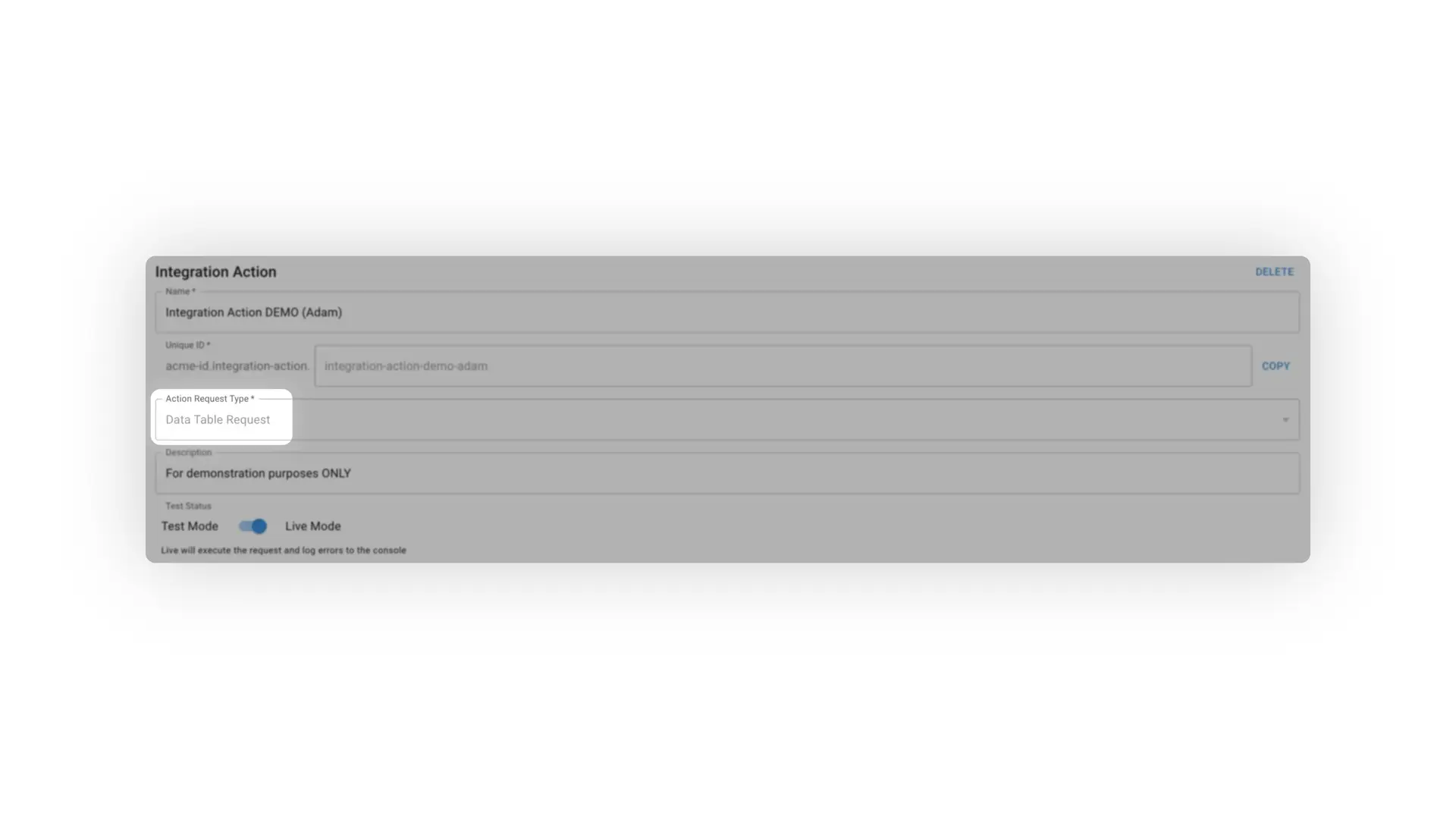 Mirata Integration Action setup page for workflows