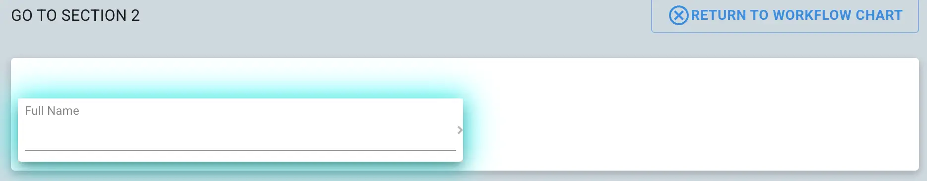 Mirata workflow dialog creation screen with a 'Full Name' input field and 'Return to Workflow Chart' button.