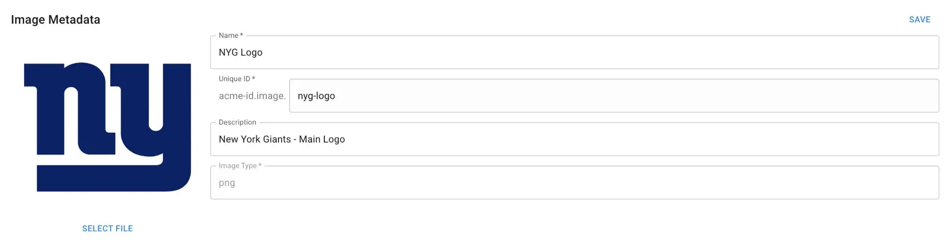 Mirata platform Image Metadata section with fields for Name, Unique ID, Description, and Image Type.