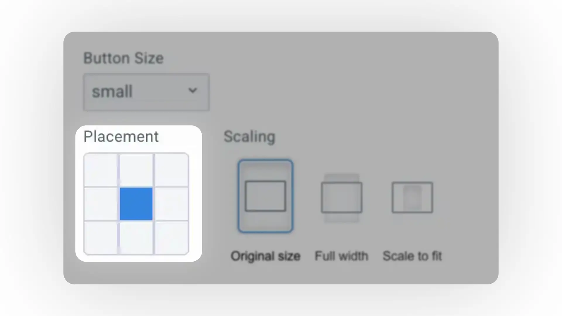 Mirata Forms Image Settings with Button Size, Placement, and Scaling options.