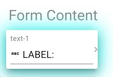 Mirata platform form content section showing a text input component labeled 'text-1' with a label area and an arrow for more options.