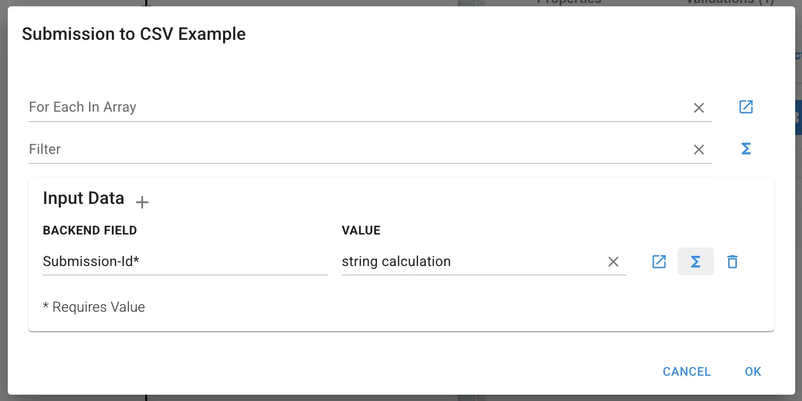 Mirata - Submission to CSV Example screen for creating CSV reports