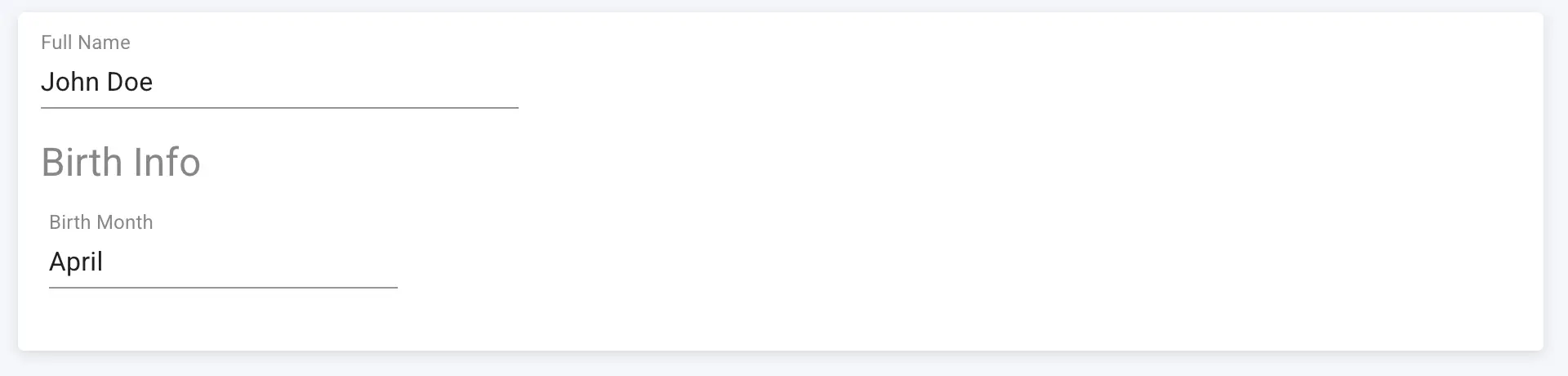 Mirata form update screen showing fields for Full Name and Birth Info.