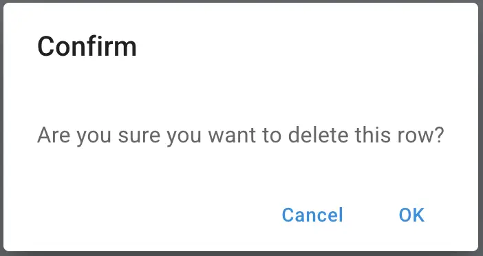 Mirata Forms feature confirmation dialog for row deletion