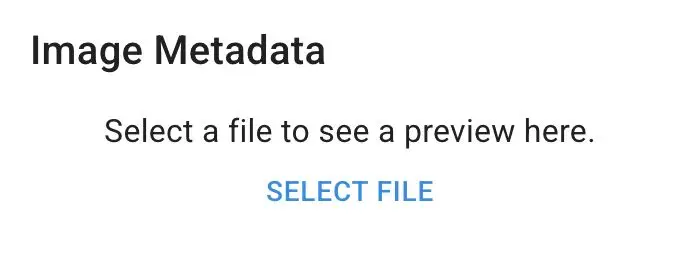 Mirata platform Image Metadata file selection screen