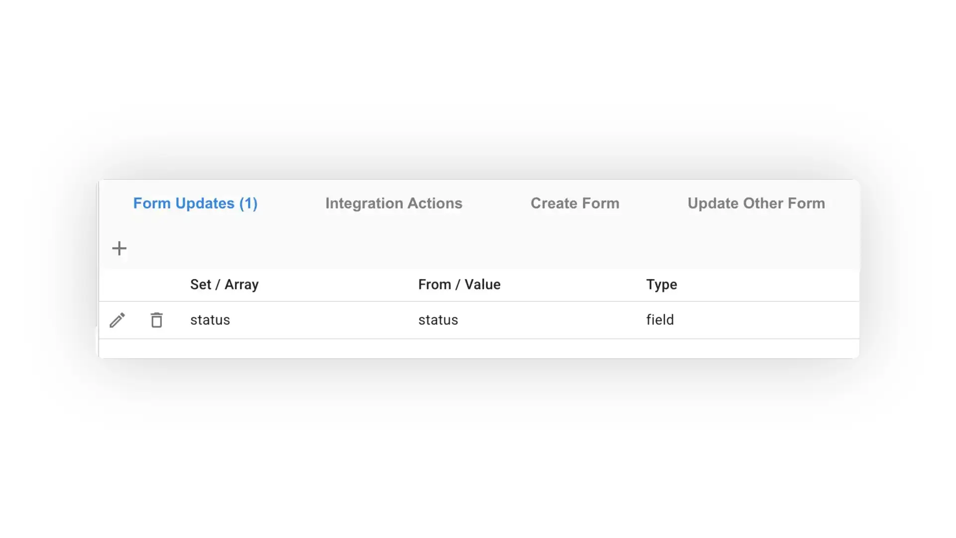 Mirata platform Form Updates section with a table showing status updates.