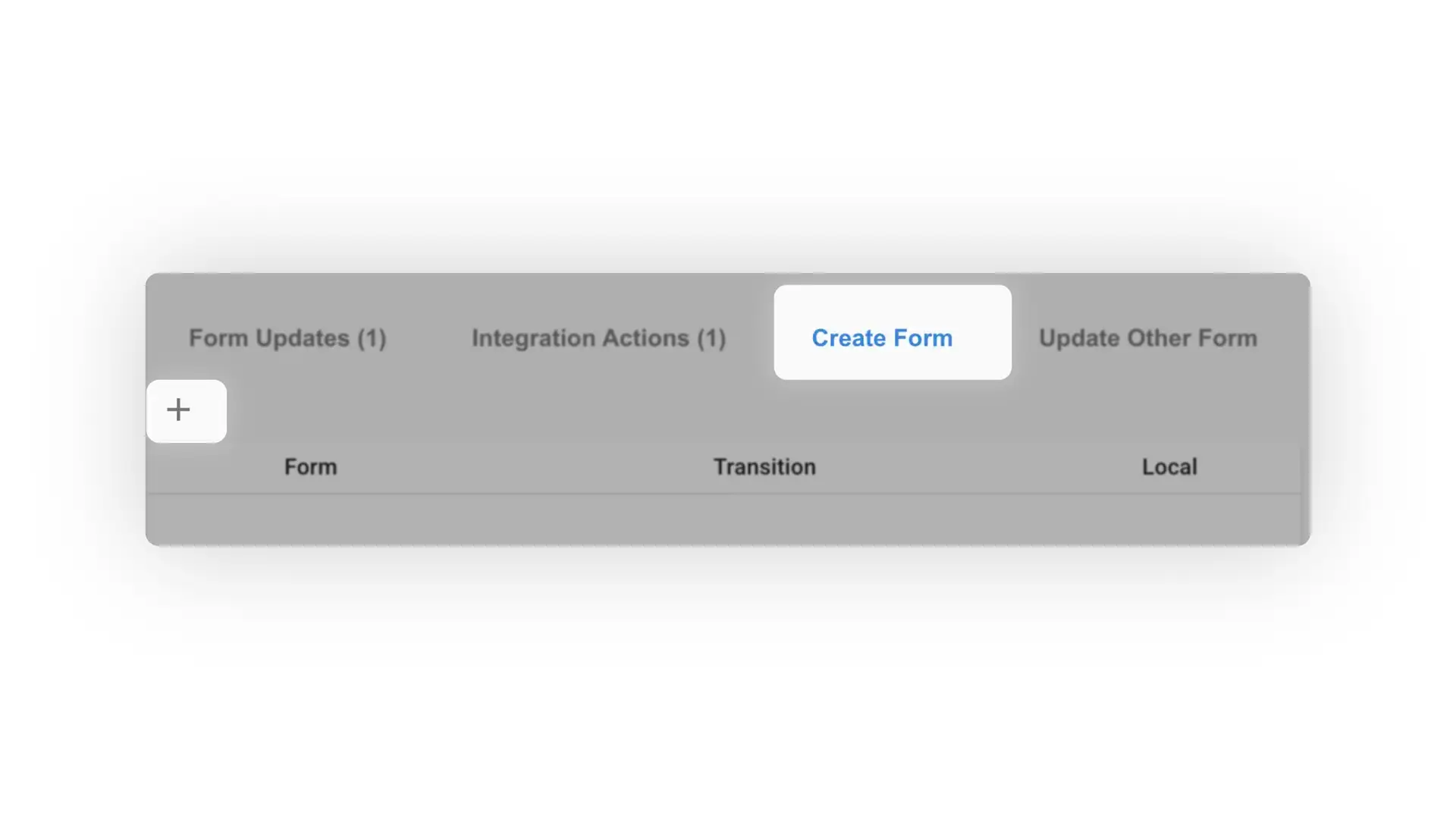 Mirata Forms feature screen with options for Form Updates, Integration Actions, Create Form, and Update Other Form.