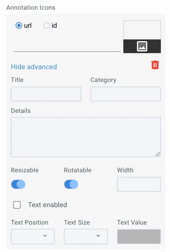 Mirata Forms Annotation Icons configuration screen