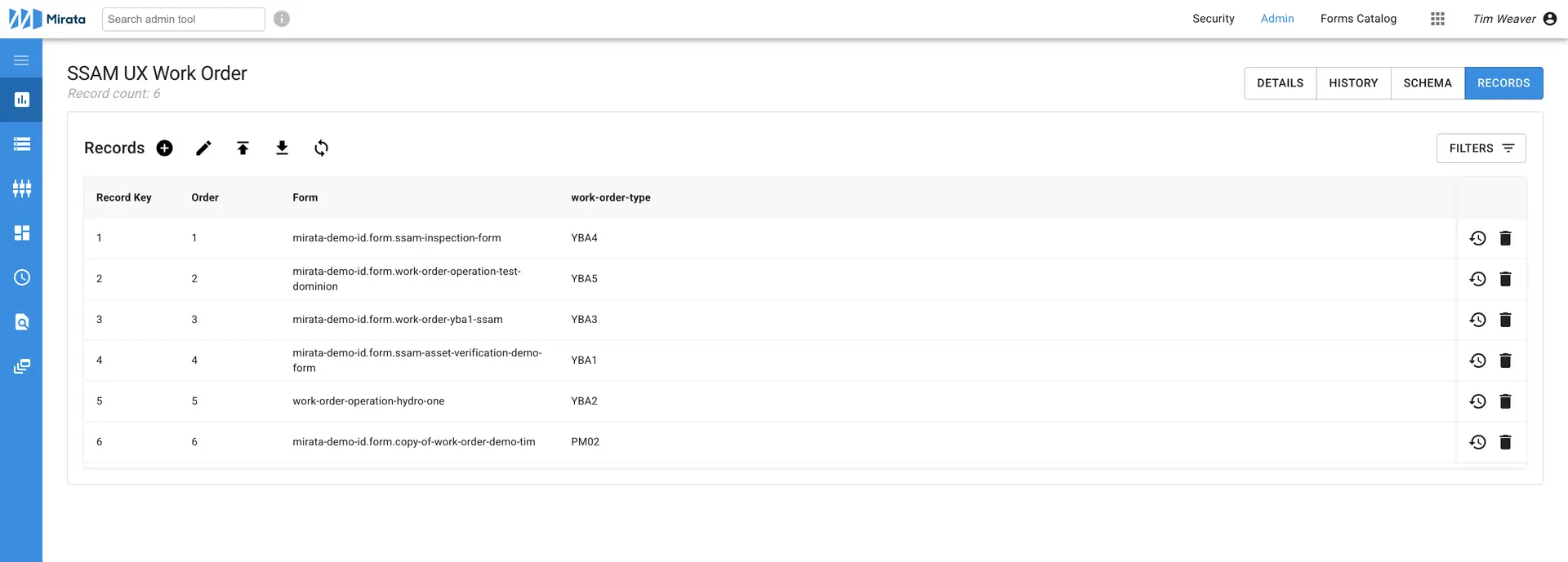 Mirata SSAM UX Work Order Records Page