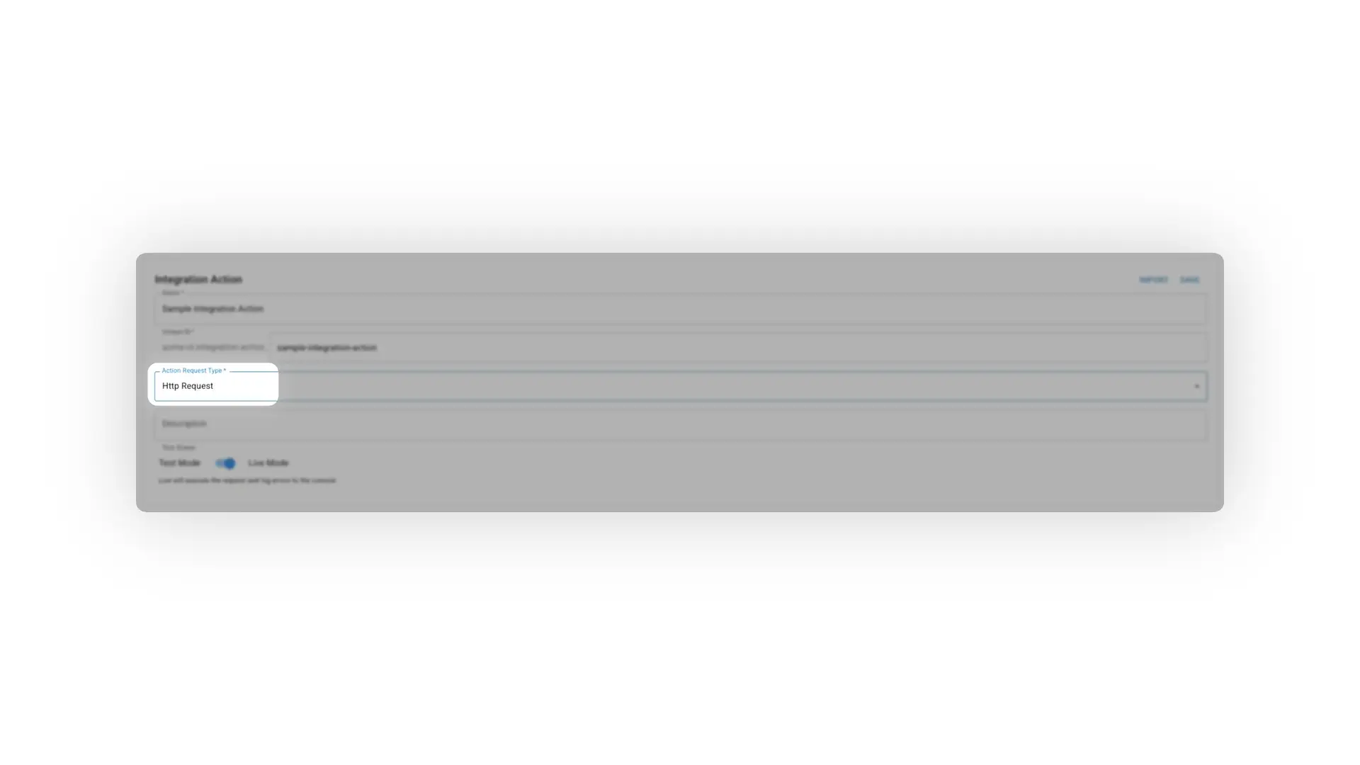 Mirata Integration Action setup screen for establishing external connections