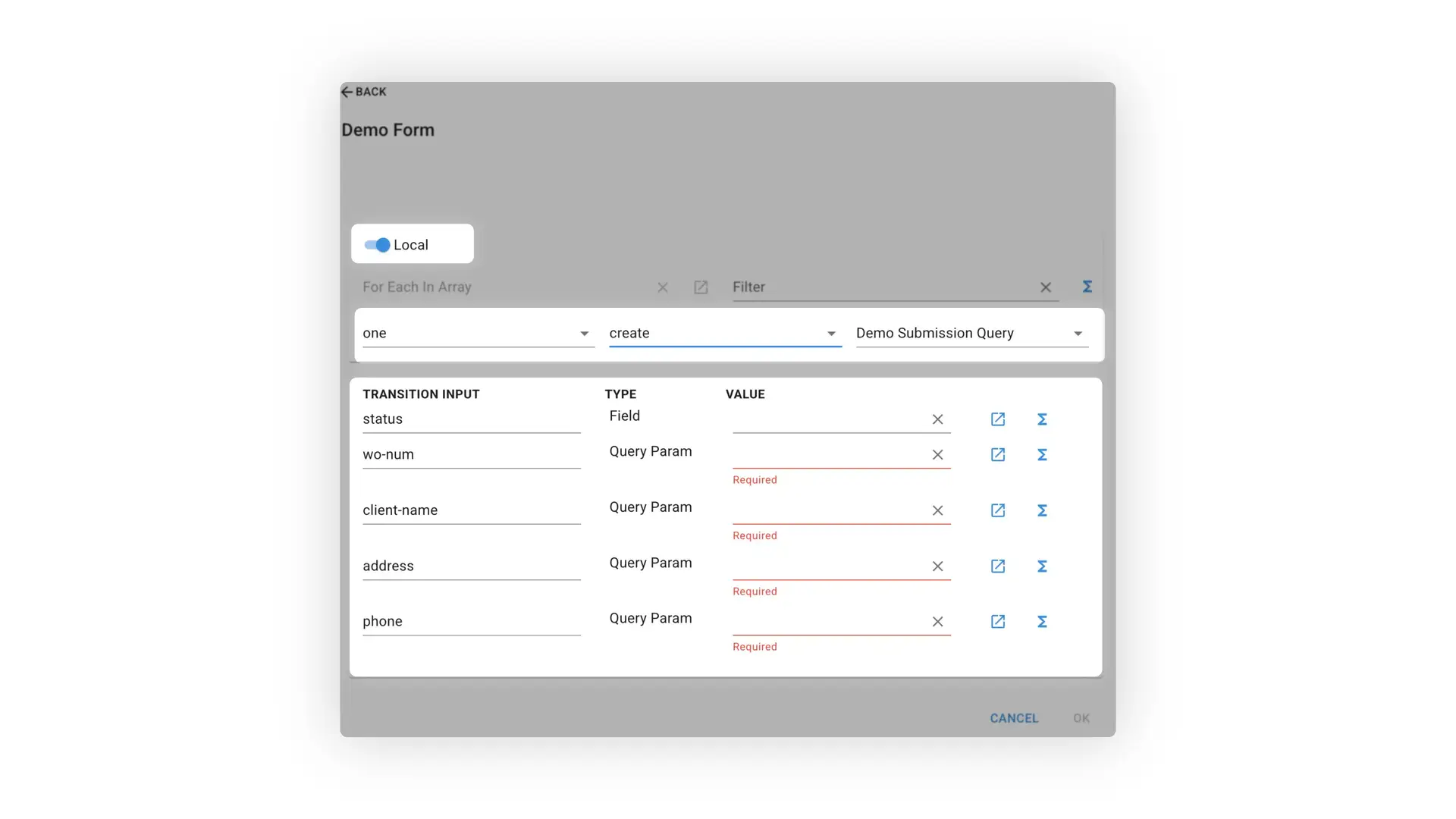 Mirata Demo Form interface for updating forms from other forms