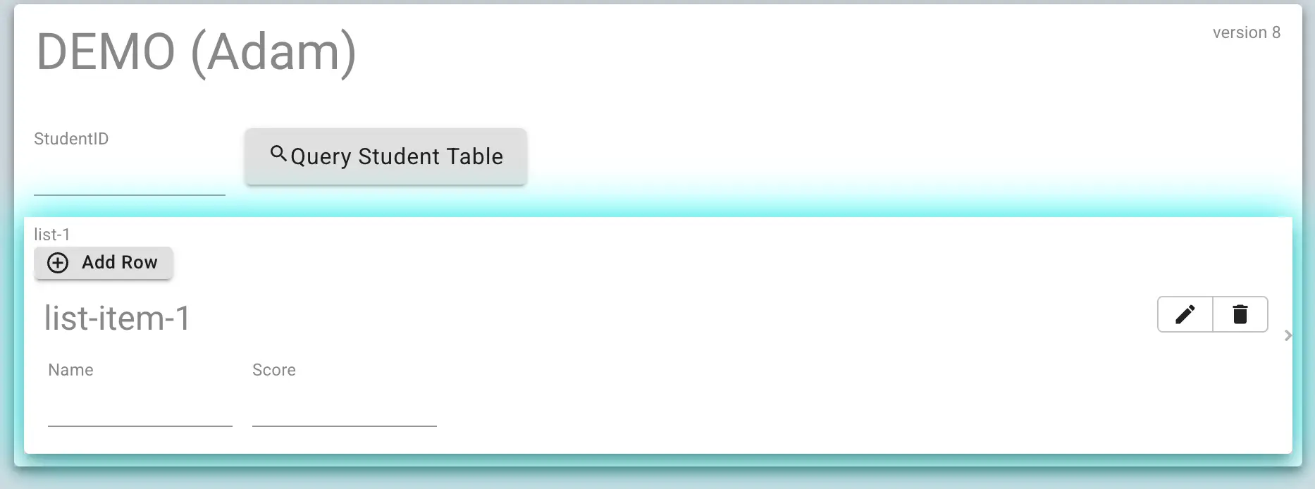 Mirata platform demo page with Query Student Table button and list management features.