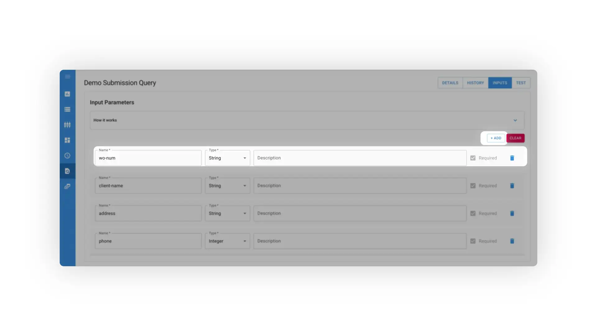 Mirata Demo Submission Query Inputs Tab