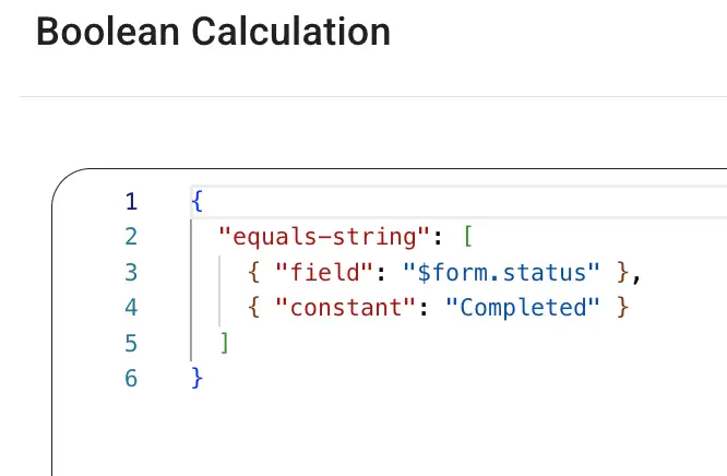 Screenshot of Boolean Calculation code snippet in Mirata platform.